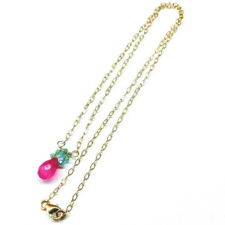 AMD1030 Pink Gemstone Drop and Turquoise Crystal 14 K Gold Filled Necklace - Necklace - Alexa Martha Designs   798653284399