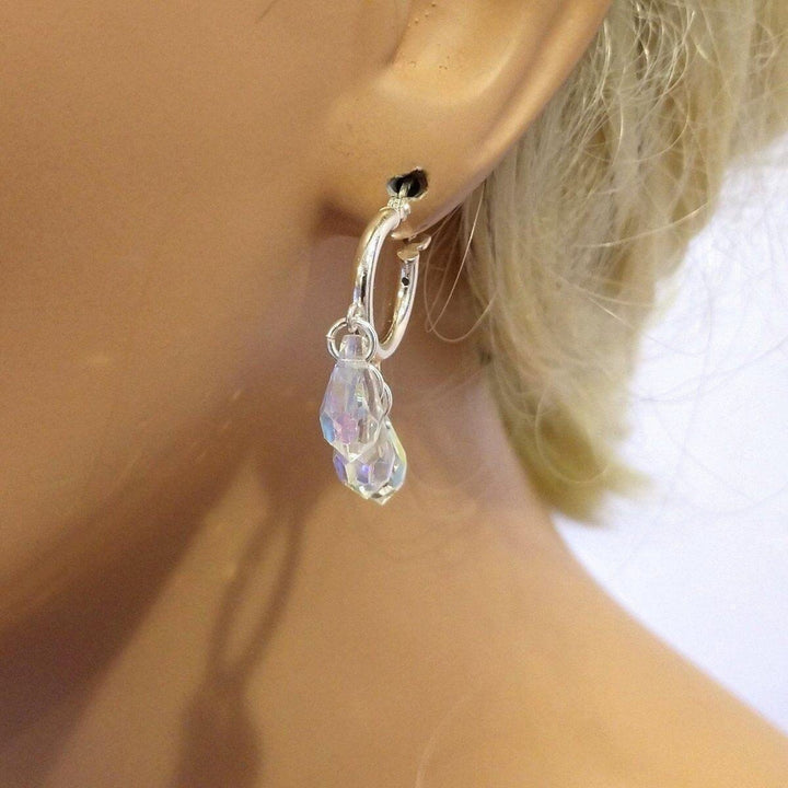 AMD1031 Sterling Silver Hoop Sparkly Crystal Drop Dangle Earrings - Earrings - Alexa Martha Designs   798393827375