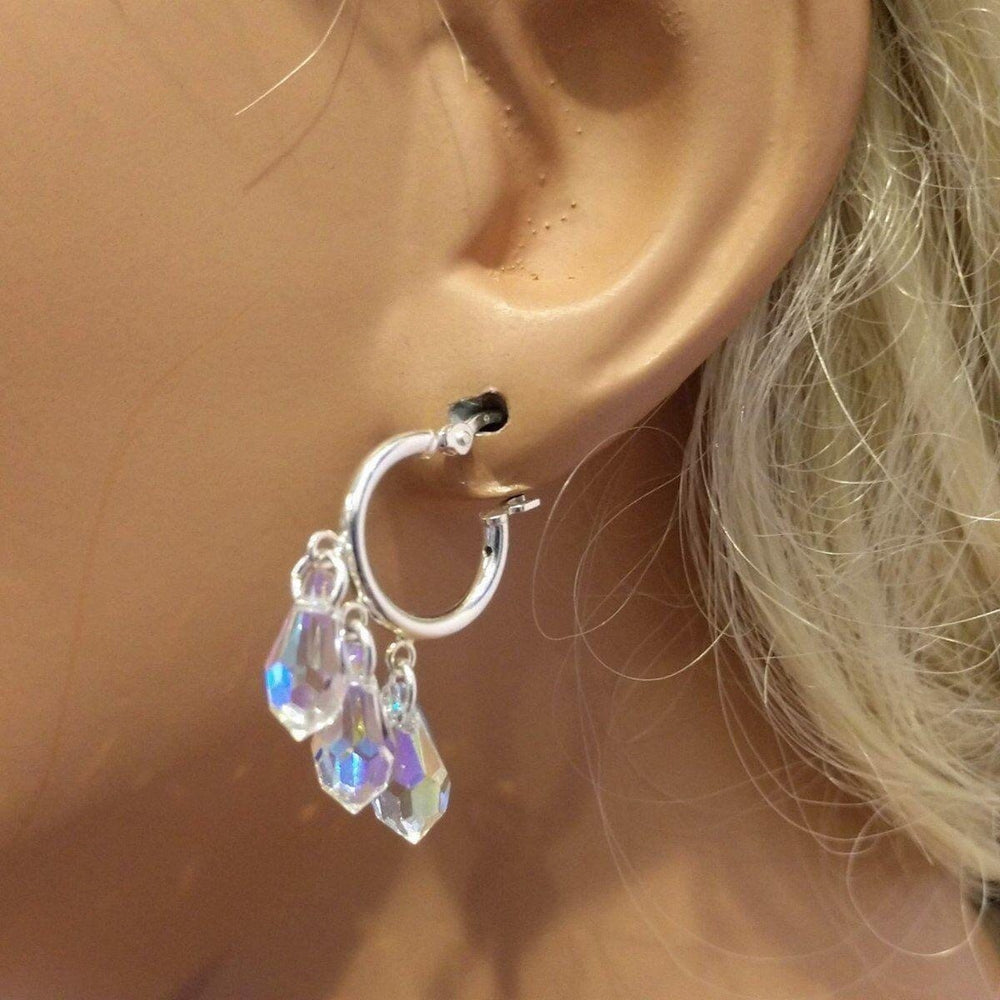 AMD1031 Sterling Silver Hoop Sparkly Crystal Drop Dangle Earrings - Earrings - Alexa Martha Designs   798393827375