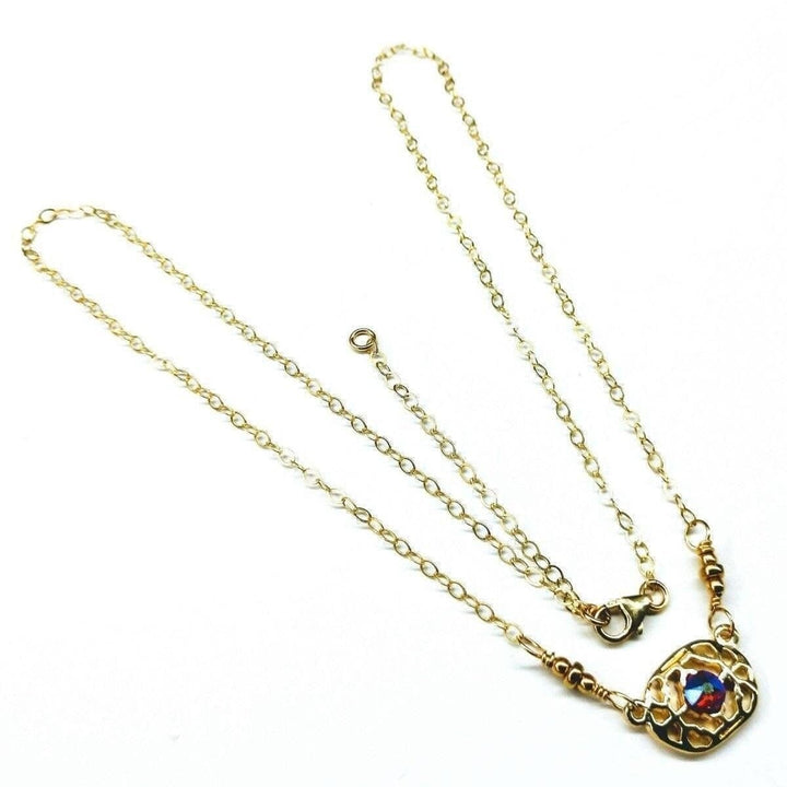AMD1032 Red Crystal 14 K Gold Filled Adjustable Filigree Choker - Necklaces - Alexa Martha Designs   696903958575
