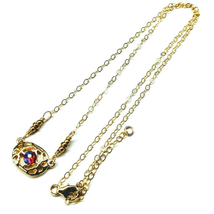 AMD1032 Red Crystal 14 K Gold Filled Adjustable Filigree Choker - Necklaces - Alexa Martha Designs   696903958575