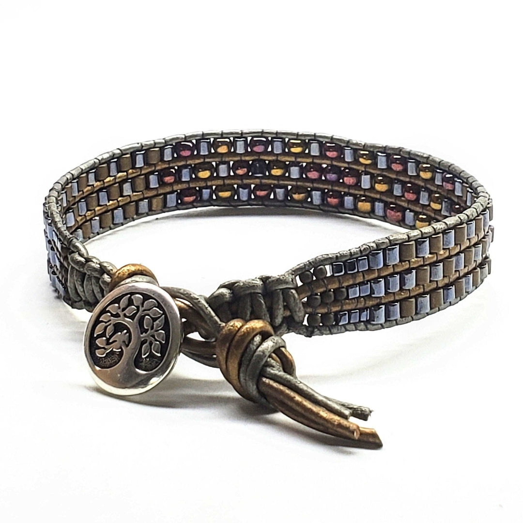 AMD1033 Men's Tree of Life  Intricately Beaded Leather Wrap Bracelet - Bracelet - Alexa Martha Designs   796772892719