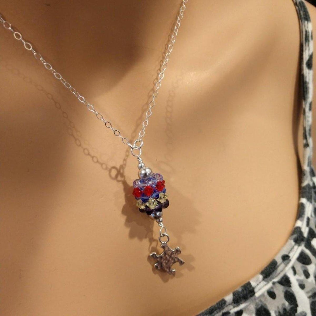 AMD1034 Sterling Silver Autism Awareness Crystal Barrel Necklace - Necklace - Alexa Martha Designs   655185149999