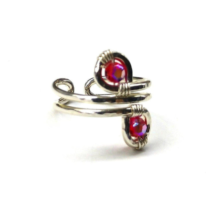 AMD1035 Sterling Silver Red Pink Crystal Adjustable Wire Wrap Finger Toe Ring - Ring - Alexa Martha Designs   1053040869423