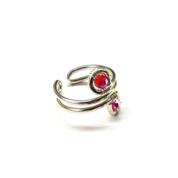 AMD1035 Sterling Silver Red Pink Crystal Adjustable Wire Wrap Finger Toe Ring - Ring - Alexa Martha Designs   1053040869423