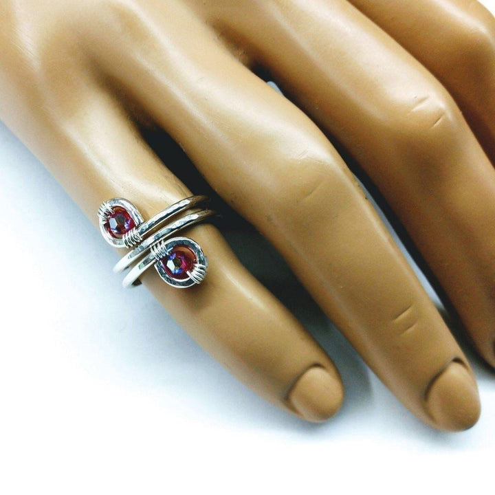 AMD1035 Sterling Silver Red Pink Crystal Adjustable Wire Wrap Finger Toe Ring - Ring - Alexa Martha Designs   1053040869423