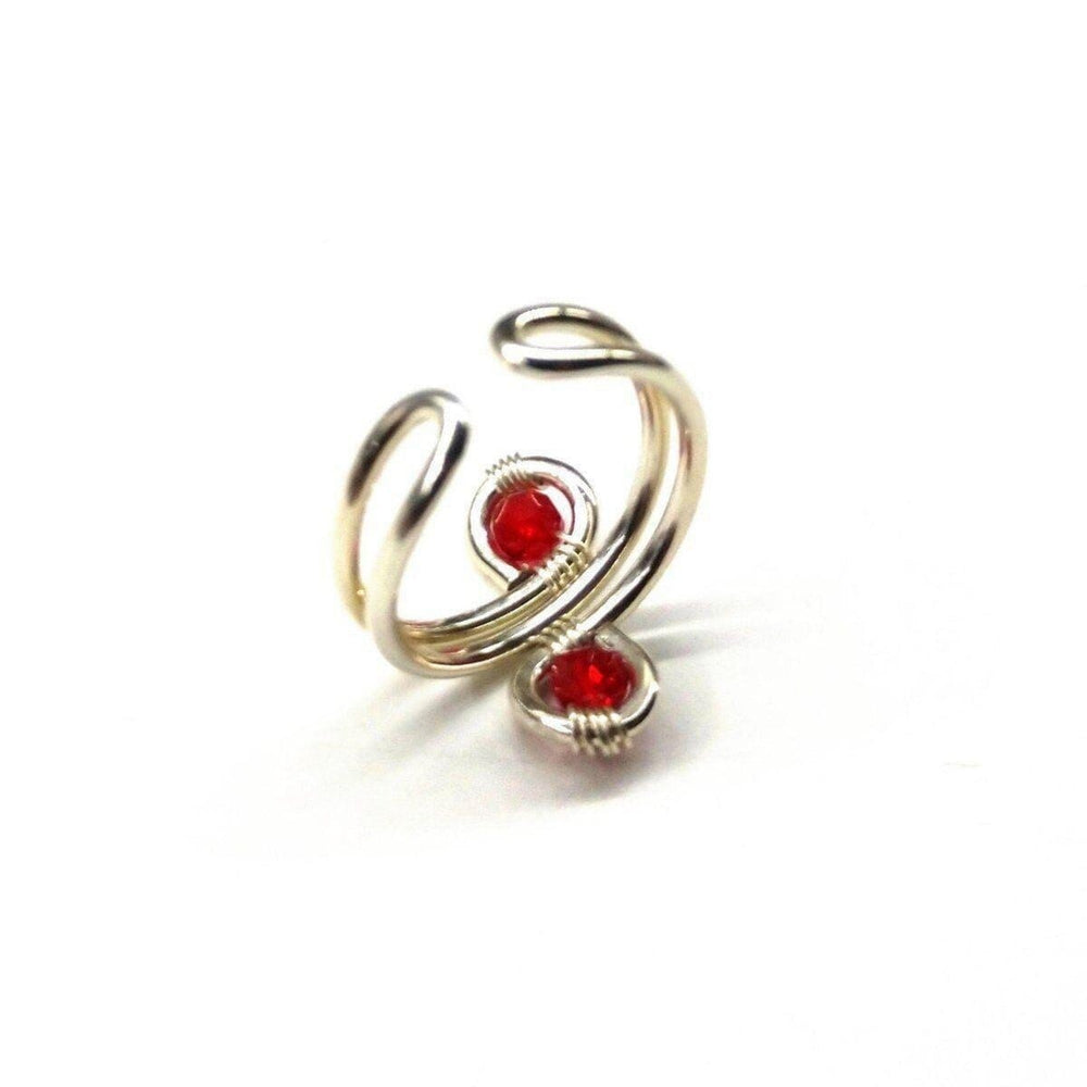 Sterling Silver Red Pink Crystal Adjustable Wire Wrap Finger Toe Ring - Ring/Toe Ring - Alexa Martha Designs   