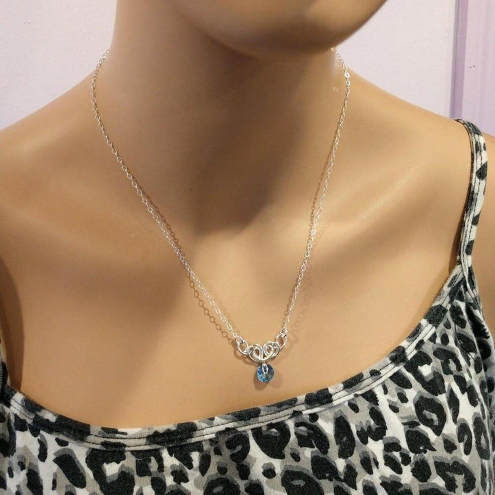 AMD1044-AMD1044-2-AMD1044-3-AMD1044-4-AMD1044-5 Silver Wire Sculpted Round Aqua Crystal Pendant Necklace - Necklace - Alexa Martha Designs   582334480431