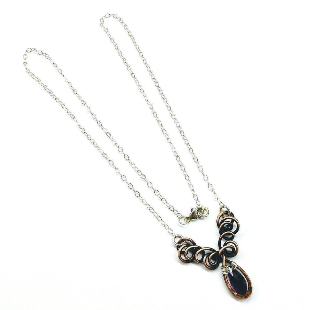 AMD1048 Sterling Silver and Copper Wire Sculpted Amethyst Crystal Drop Necklace - Necklace - Alexa Martha Designs   294926254127