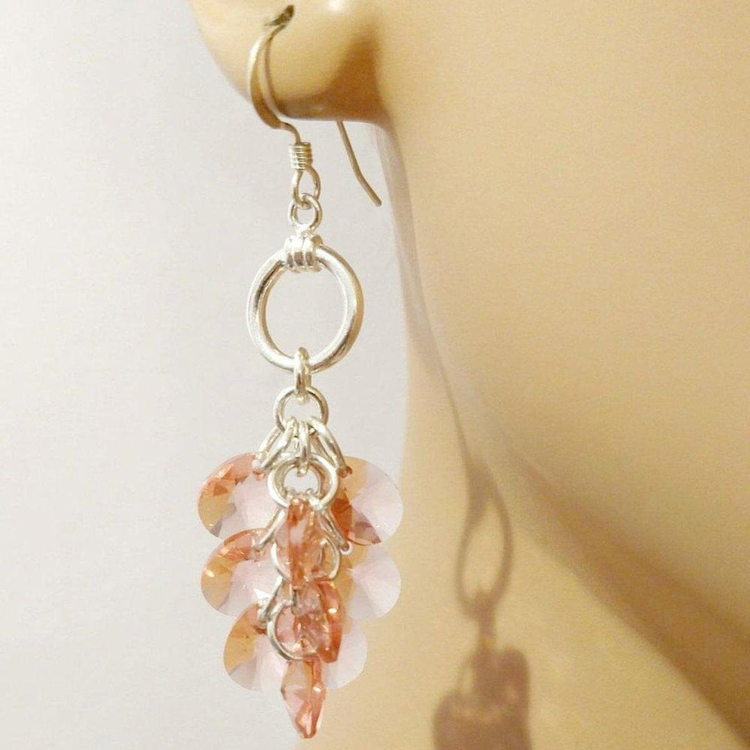 AMD1051 Rose Peach Crystal Sterling Silver Cluster Earrings - Earrings - Alexa Martha Designs   240601169924