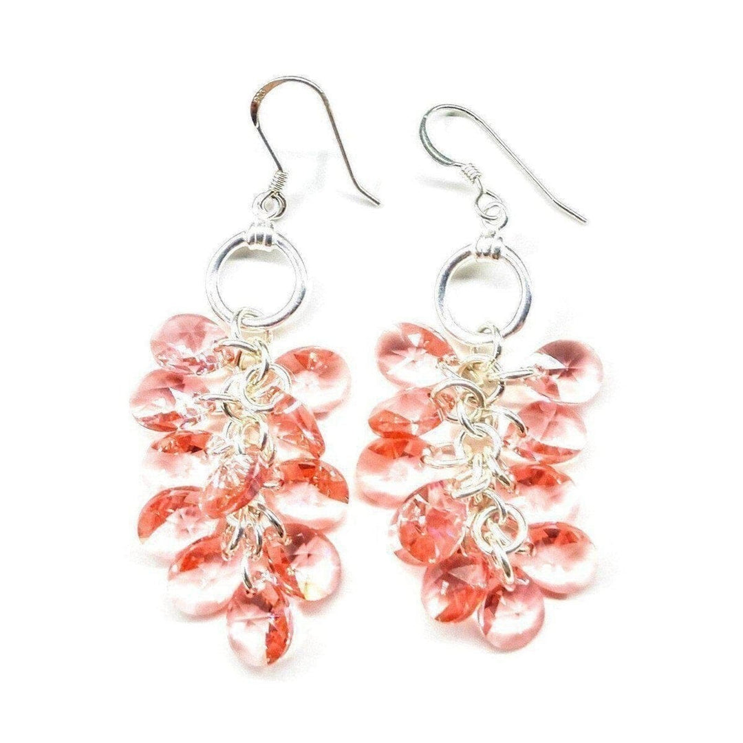 AMD1051 Rose Peach Crystal Sterling Silver Cluster Earrings - Earrings - Alexa Martha Designs   240601169924