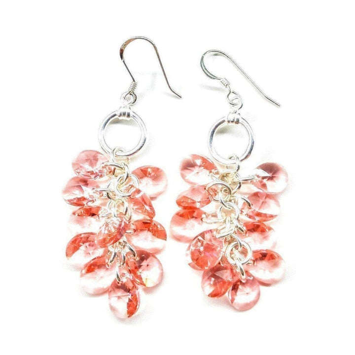 AMD1051 Rose Peach Crystal Sterling Silver Cluster Earrings - Earrings - Alexa Martha Designs   240601169924