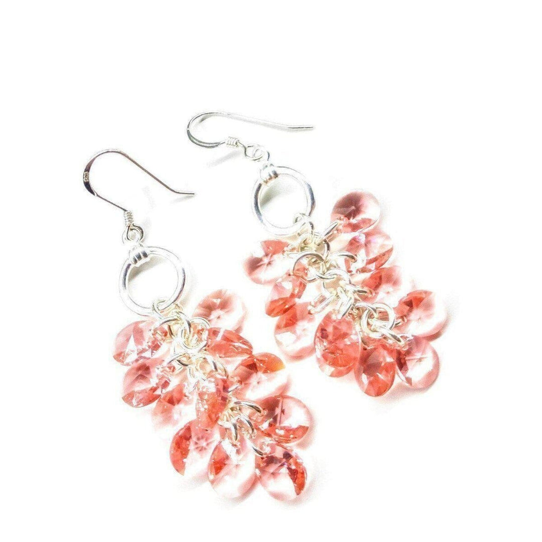 AMD1051 Rose Peach Crystal Sterling Silver Cluster Earrings - Earrings - Alexa Martha Designs   240601169924