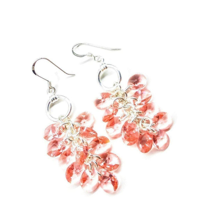 AMD1051 Rose Peach Crystal Sterling Silver Cluster Earrings - Earrings - Alexa Martha Designs   240601169924
