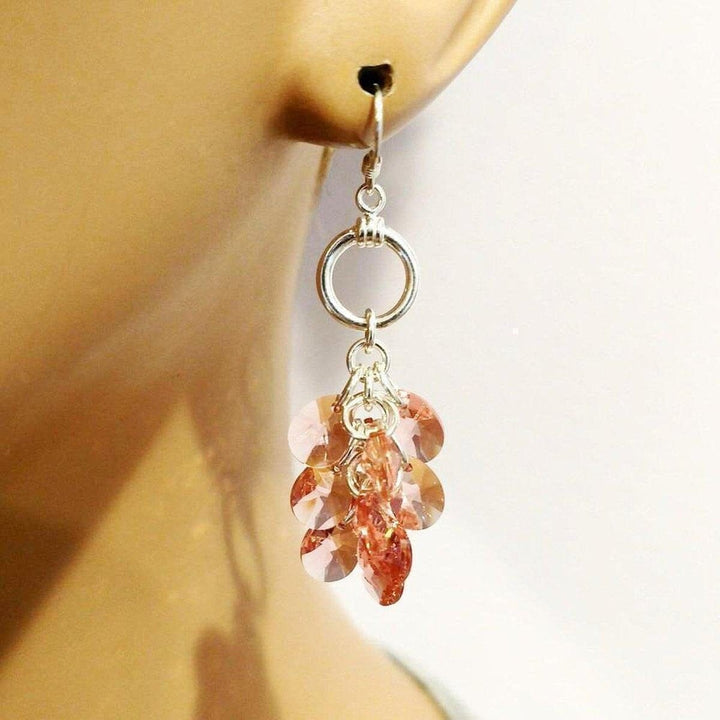 AMD1051 Rose Peach Crystal Sterling Silver Cluster Earrings - Earrings - Alexa Martha Designs   240601169924