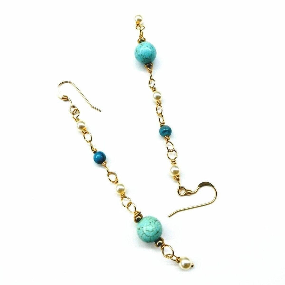 AMD1060 Long 14 K Gold Filled Turquoise Pearl Earrings - Earrings - Alexa Martha Designs   88759861252