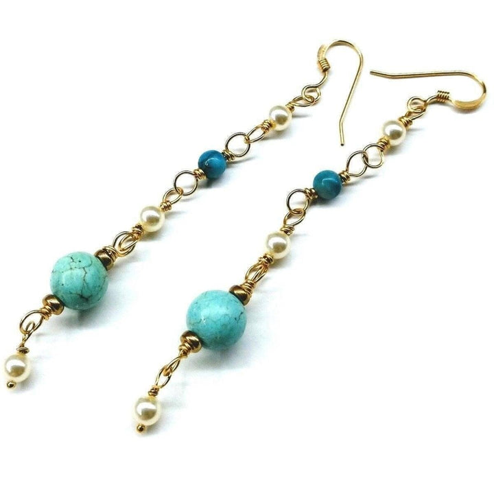 AMD1060 Long 14 K Gold Filled Turquoise Pearl Earrings - Earrings - Alexa Martha Designs   88759861252