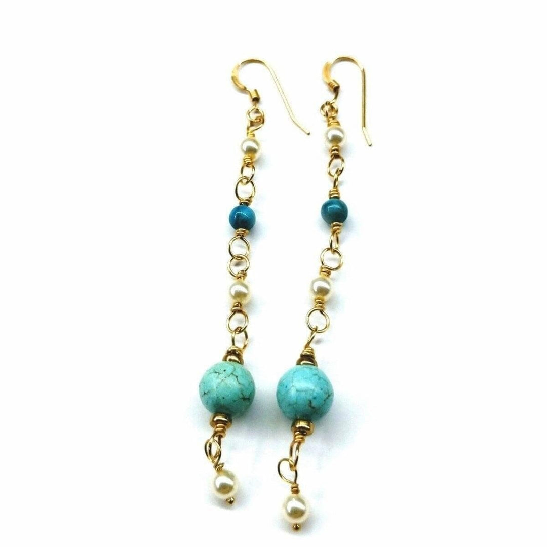 AMD1060 Long 14 K Gold Filled Turquoise Pearl Earrings - Earrings - Alexa Martha Designs   88759861252