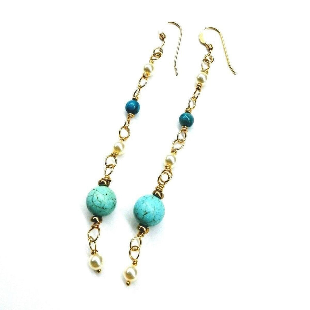 AMD1060 Long 14 K Gold Filled Turquoise Pearl Earrings - Earrings - Alexa Martha Designs   88759861252