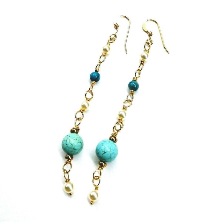 AMD1060 Long 14 K Gold Filled Turquoise Pearl Earrings - Earrings - Alexa Martha Designs   88759861252