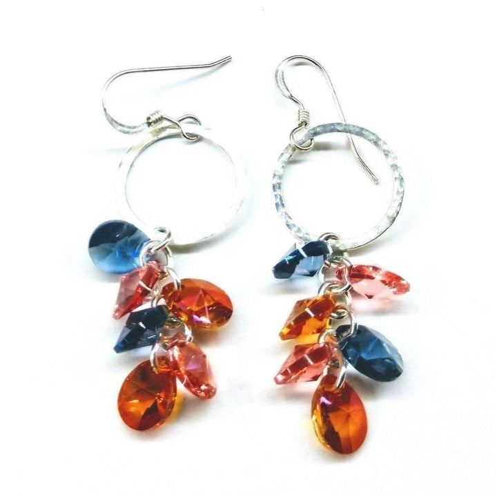 AMD1061 Silver Circle Multi Color Crystal Drop Dangle Earrings - Earrings - Alexa Martha Designs   12143075780