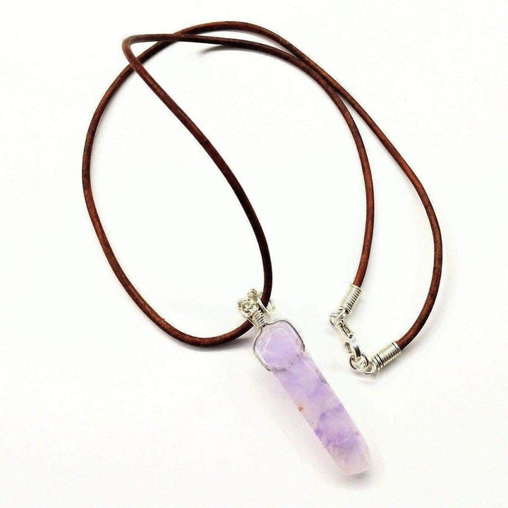 AMD1062 Silver Wrapped Light Amethyst Gemstone Point Leather Necklace - Necklace - Alexa Martha Designs   1161093382191