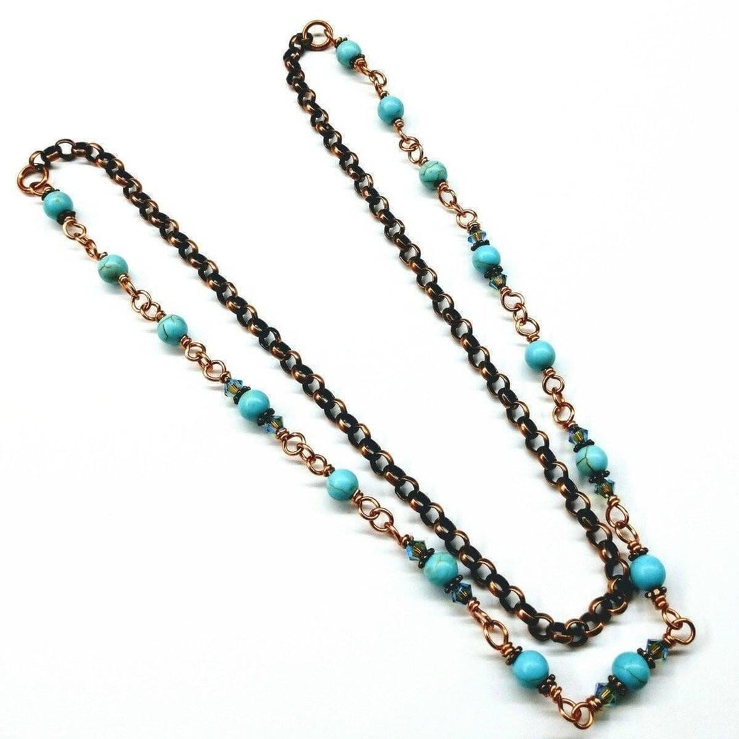 AMD1065 Wire Wrapped 24 Inches Copper Turquoise Necklace - Necklace - Alexa Martha Designs   11341126532