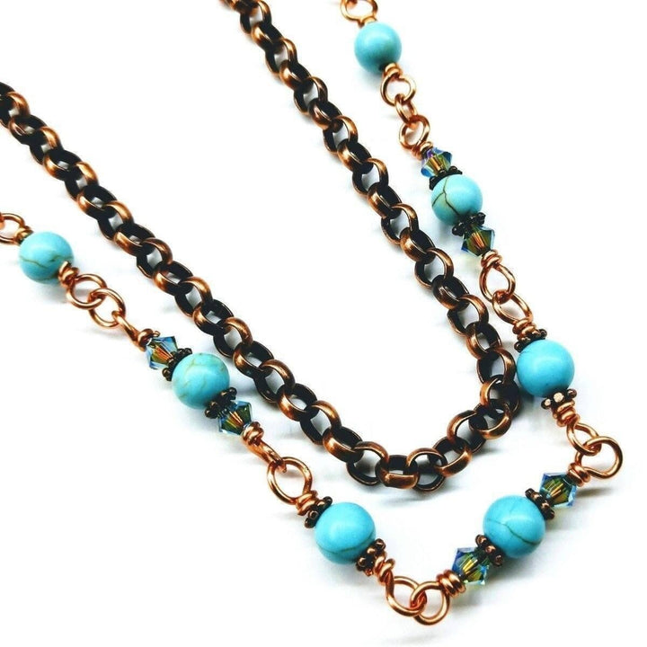 AMD1065 Wire Wrapped 24 Inches Copper Turquoise Necklace - Necklace - Alexa Martha Designs   11341126532