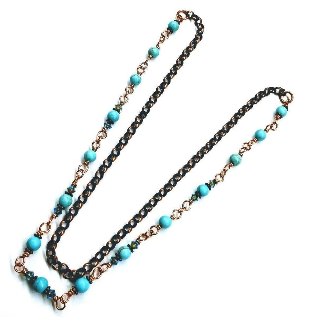 AMD1065 Wire Wrapped 24 Inches Copper Turquoise Necklace - Necklace - Alexa Martha Designs   11341126532