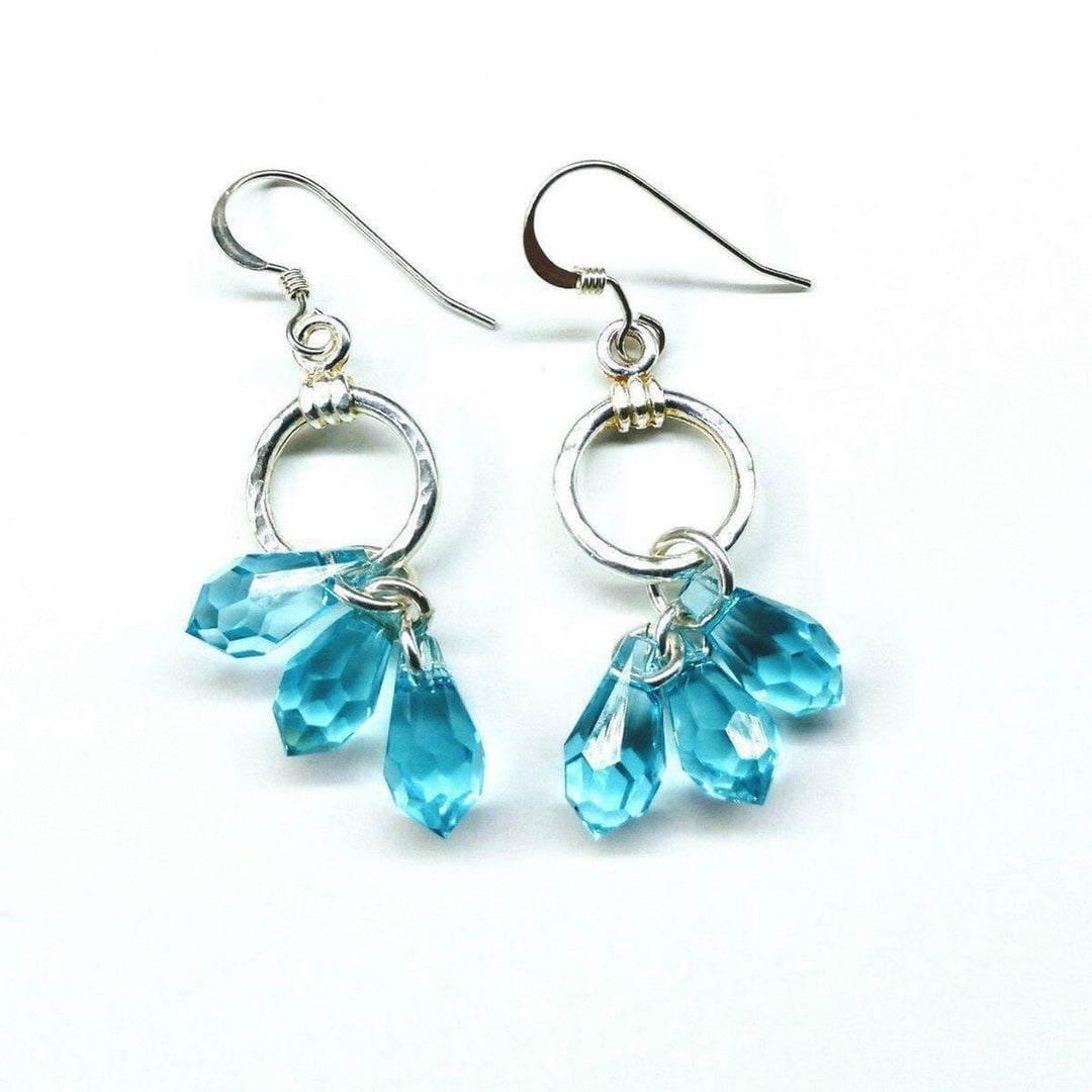 AMD1068 Sterling Silver Hammered Aqua Crystal Cascading Drop Earrings - Earrings - Alexa Martha Designs   11388651844