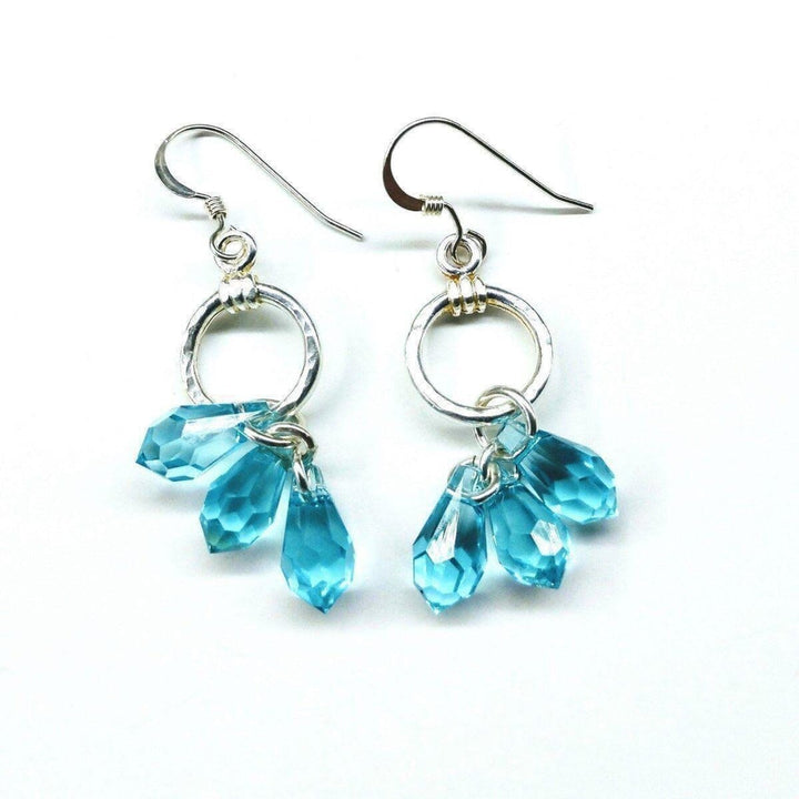 AMD1068 Sterling Silver Hammered Aqua Crystal Cascading Drop Earrings - Earrings - Alexa Martha Designs   11388651844