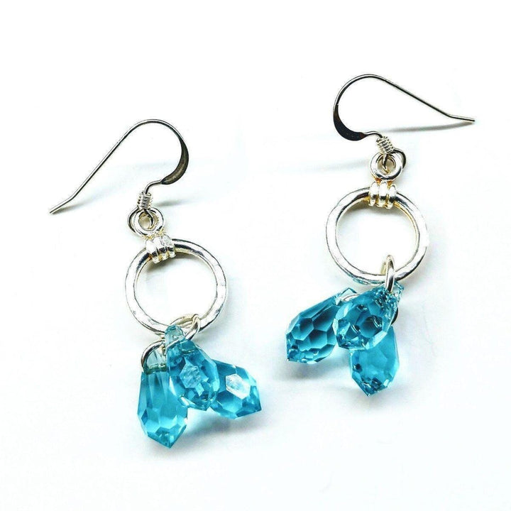 AMD1068 Sterling Silver Hammered Aqua Crystal Cascading Drop Earrings - Earrings - Alexa Martha Designs   11388651844