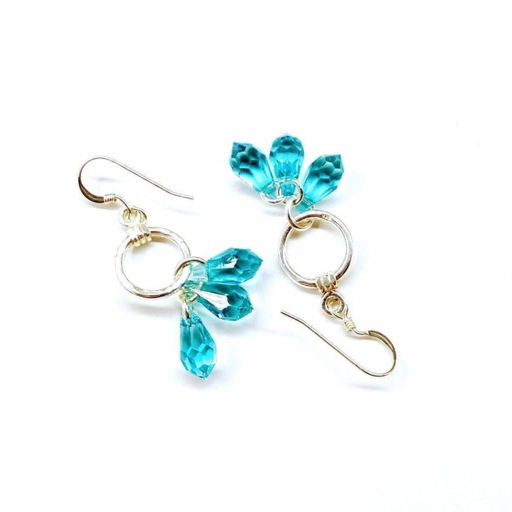 AMD1068 Sterling Silver Hammered Aqua Crystal Cascading Drop Earrings - Earrings - Alexa Martha Designs   11388651844