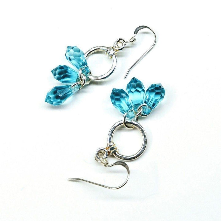 AMD1068 Sterling Silver Hammered Aqua Crystal Cascading Drop Earrings - Earrings - Alexa Martha Designs   11388651844