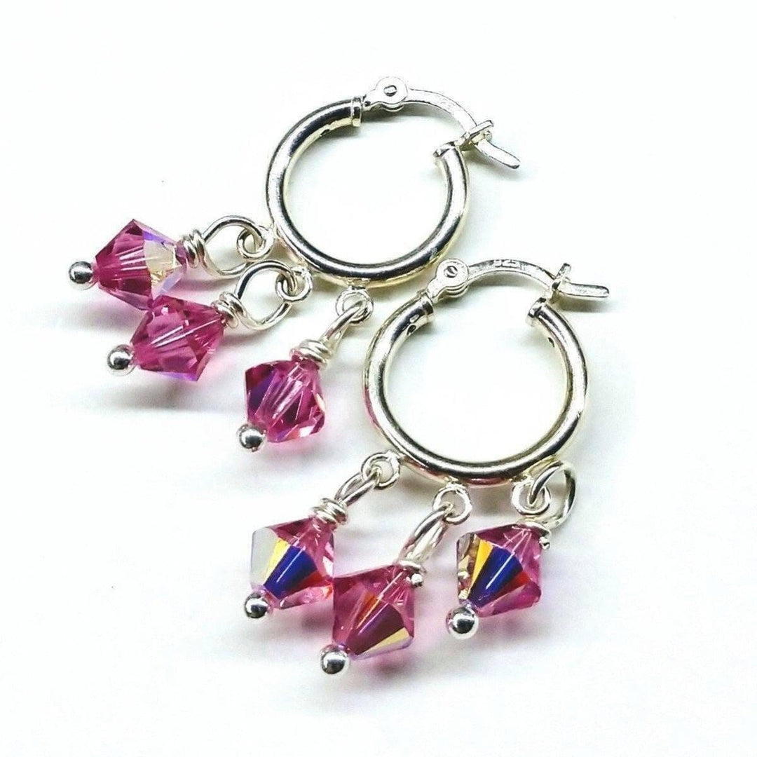 AMD1075 Mini Sterling Silver Hoop Pink Crystal Dangle Earrings - Earrings - Alexa Martha Designs   4644808964