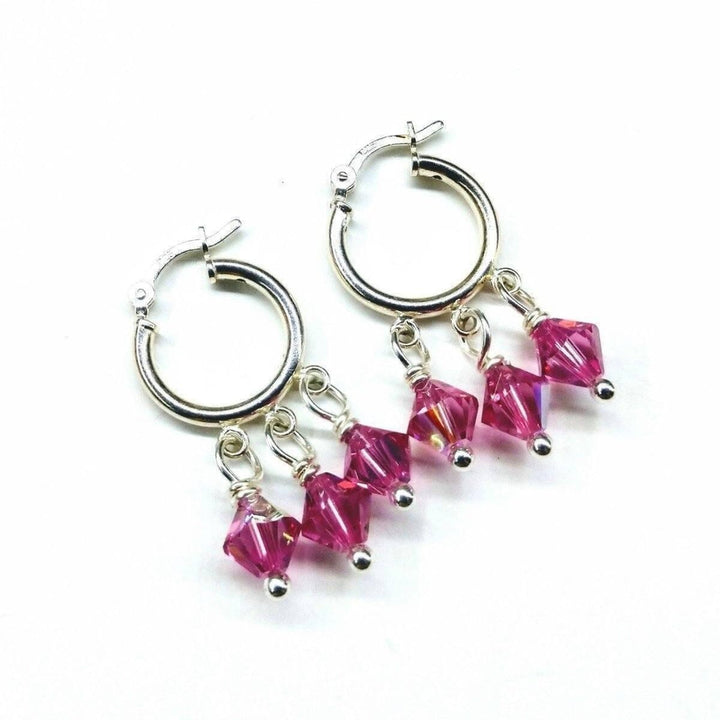 AMD1075 Mini Sterling Silver Hoop Pink Crystal Dangle Earrings - Earrings - Alexa Martha Designs   4644808964