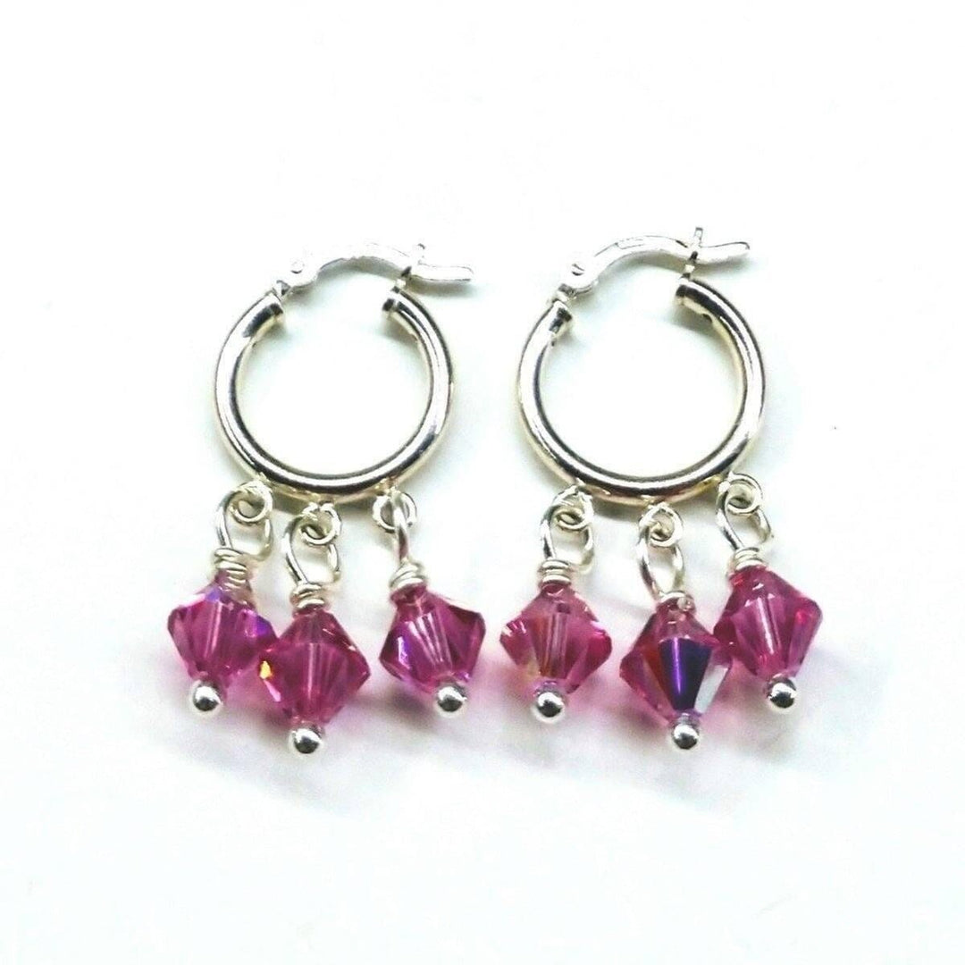 AMD1075 Mini Sterling Silver Hoop Pink Crystal Dangle Earrings - Earrings - Alexa Martha Designs   4644808964