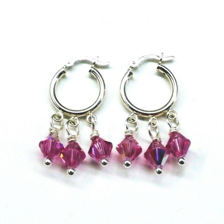 AMD1075 Mini Sterling Silver Hoop Pink Crystal Dangle Earrings - Earrings - Alexa Martha Designs   4644808964