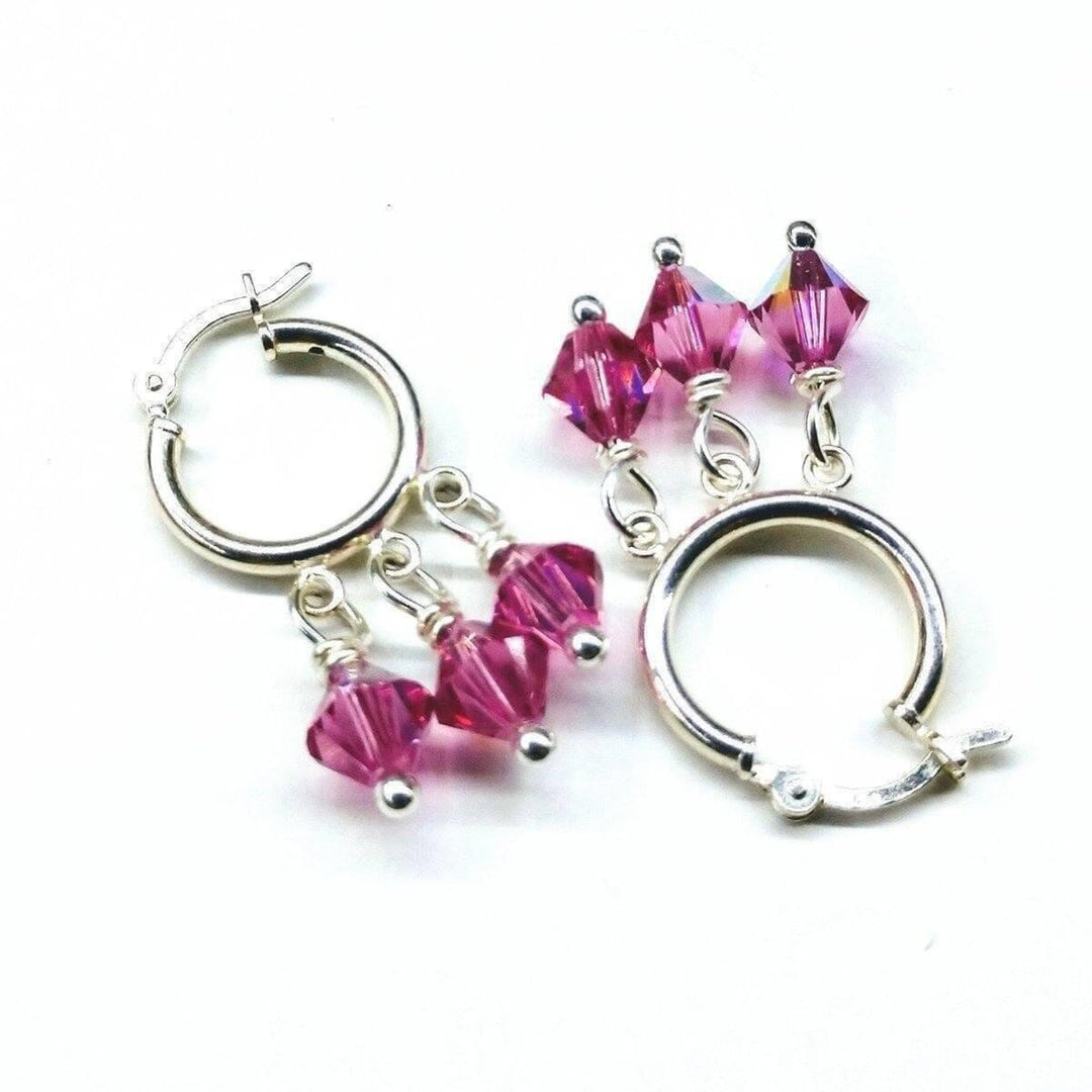 AMD1075 Mini Sterling Silver Hoop Pink Crystal Dangle Earrings - Earrings - Alexa Martha Designs   4644808964