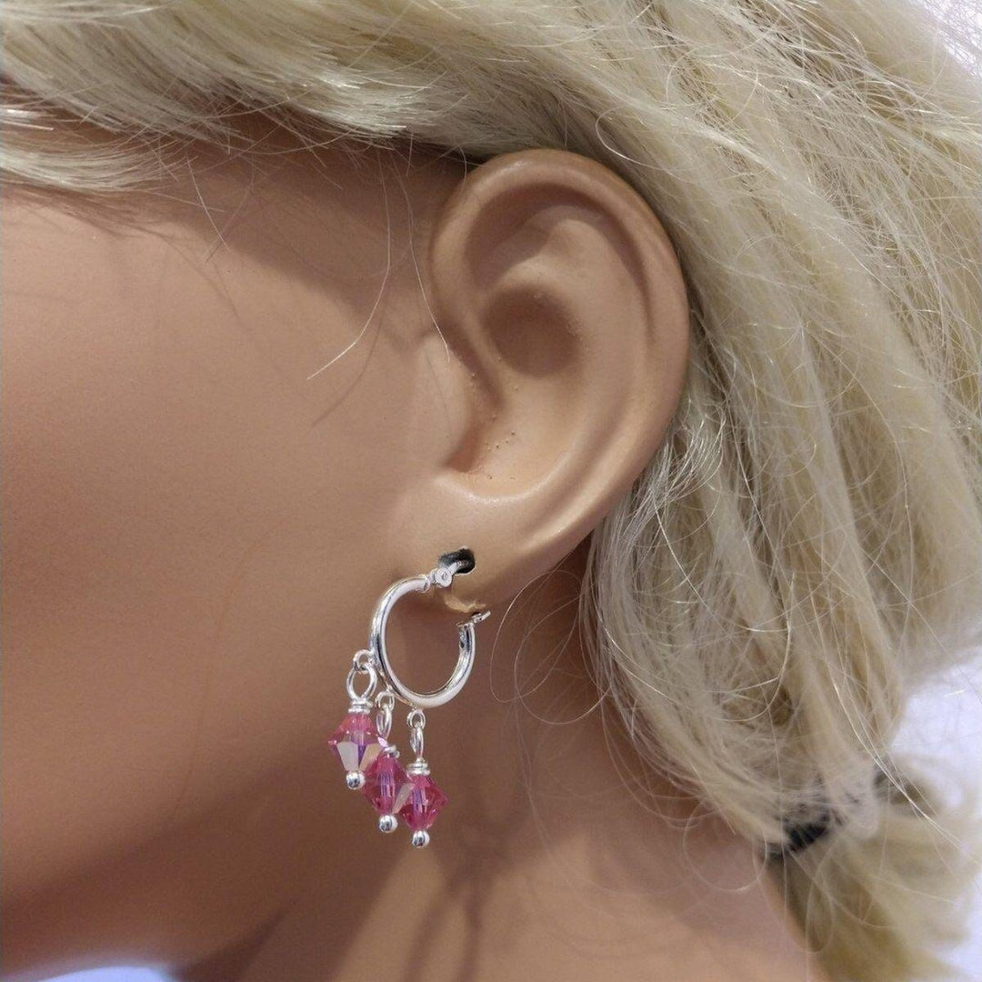 AMD1075 Mini Sterling Silver Hoop Pink Crystal Dangle Earrings - Earrings - Alexa Martha Designs   4644808964