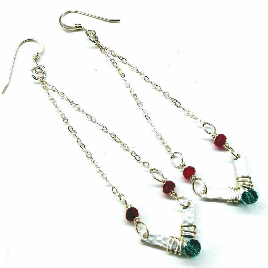 AMD1079 Sterling Silver Chevron Hot Pink Green Gemstone Earrings - Earrings - Alexa Martha Designs   11424035460