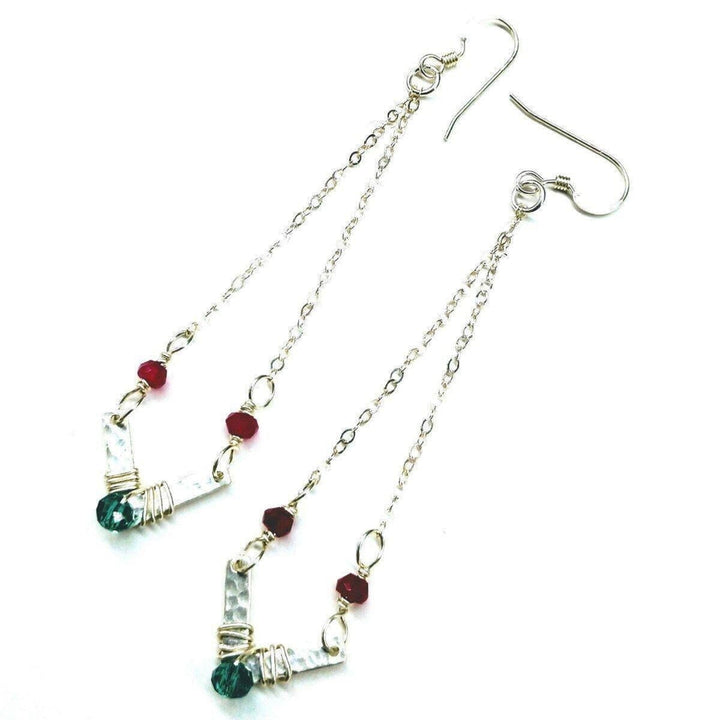 AMD1079 Sterling Silver Chevron Hot Pink Green Gemstone Earrings - Earrings - Alexa Martha Designs   11424035460