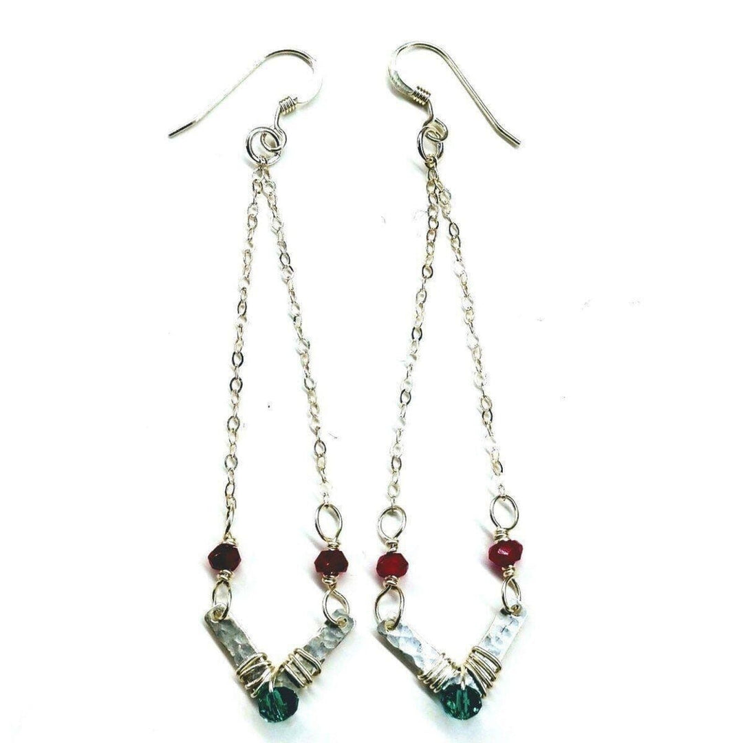 AMD1079 Sterling Silver Chevron Hot Pink Green Gemstone Earrings - Earrings - Alexa Martha Designs   11424035460