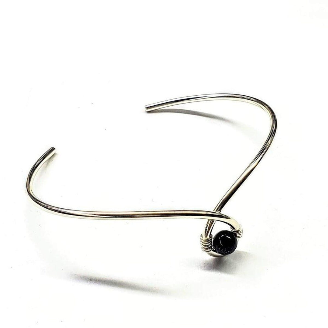 AMD1082-AMD1082-2-AMD1082-3 Sterling Silver Blue Bead Ribbon Child Abuse Awareness Teardrop Bangle - Bracelet - Alexa Martha Designs   4698157219887