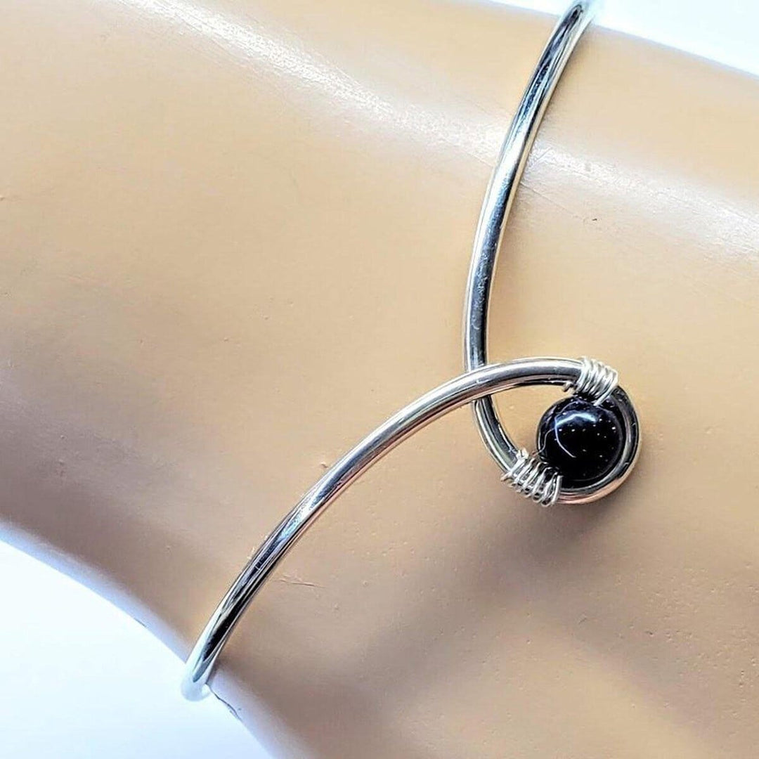 AMD1082-AMD1082-2-AMD1082-3 Sterling Silver Blue Bead Ribbon Child Abuse Awareness Teardrop Bangle - Bracelet - Alexa Martha Designs   4698157219887