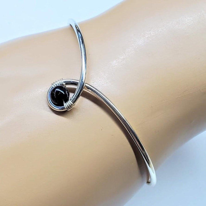 AMD1082-AMD1082-2-AMD1082-3 Sterling Silver Blue Bead Ribbon Child Abuse Awareness Teardrop Bangle - Bracelet - Alexa Martha Designs   4698157219887