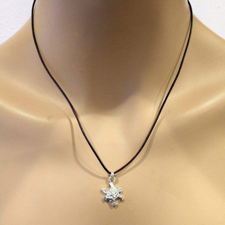 AMD1088 Sterling Silver Autism Awareness Puzzle Piece Leather Necklace - Necklace - Alexa Martha Designs   1174394306607