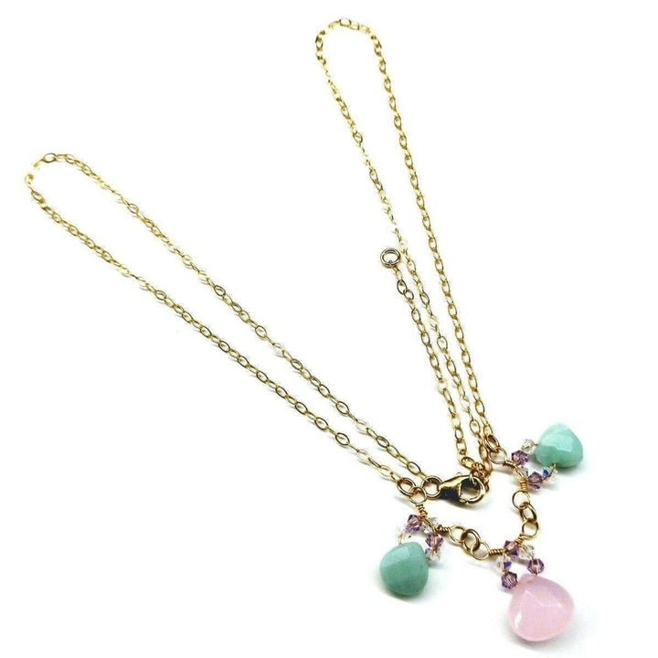 AMD1090 Beautiful Light Pink and Mint Chalcedony 14 Kt Gold Filled Necklace - Necklace - Alexa Martha Designs   10299157572