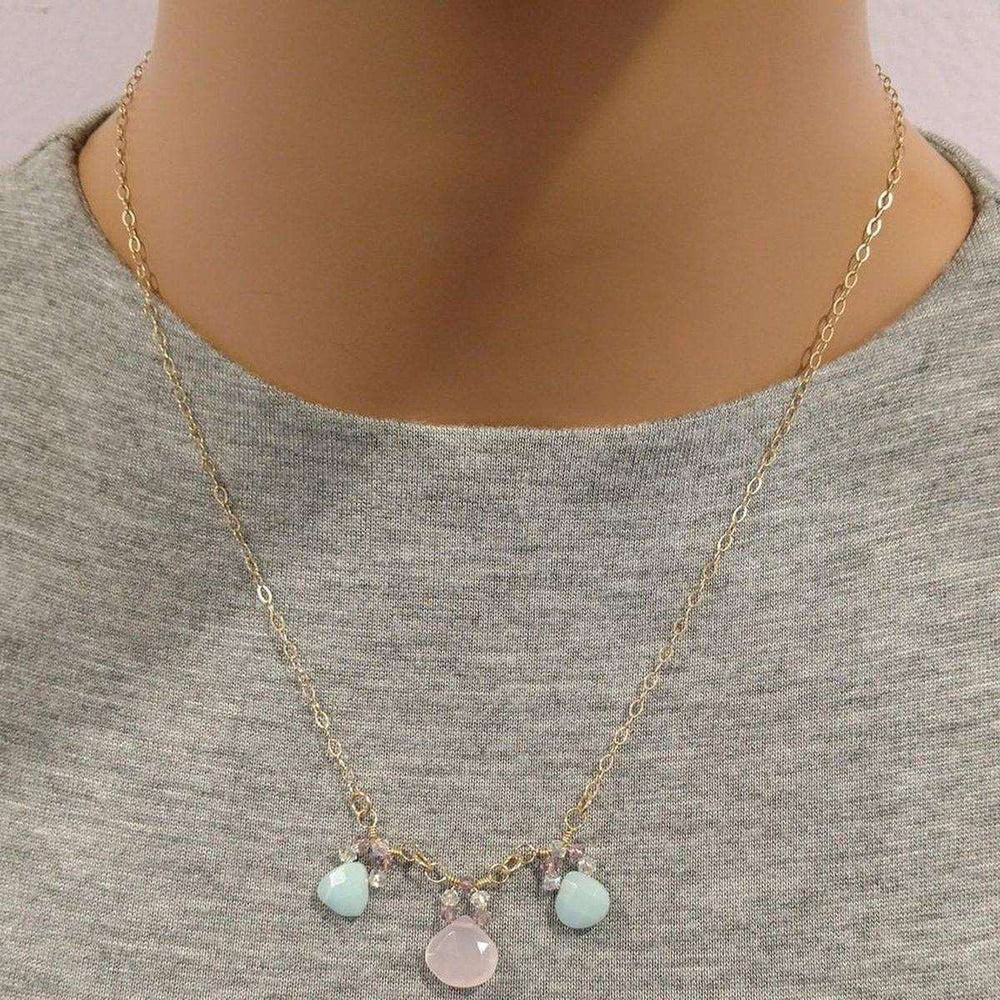 AMD1090 Beautiful Light Pink and Mint Chalcedony 14 Kt Gold Filled Necklace - Necklace - Alexa Martha Designs   10299157572