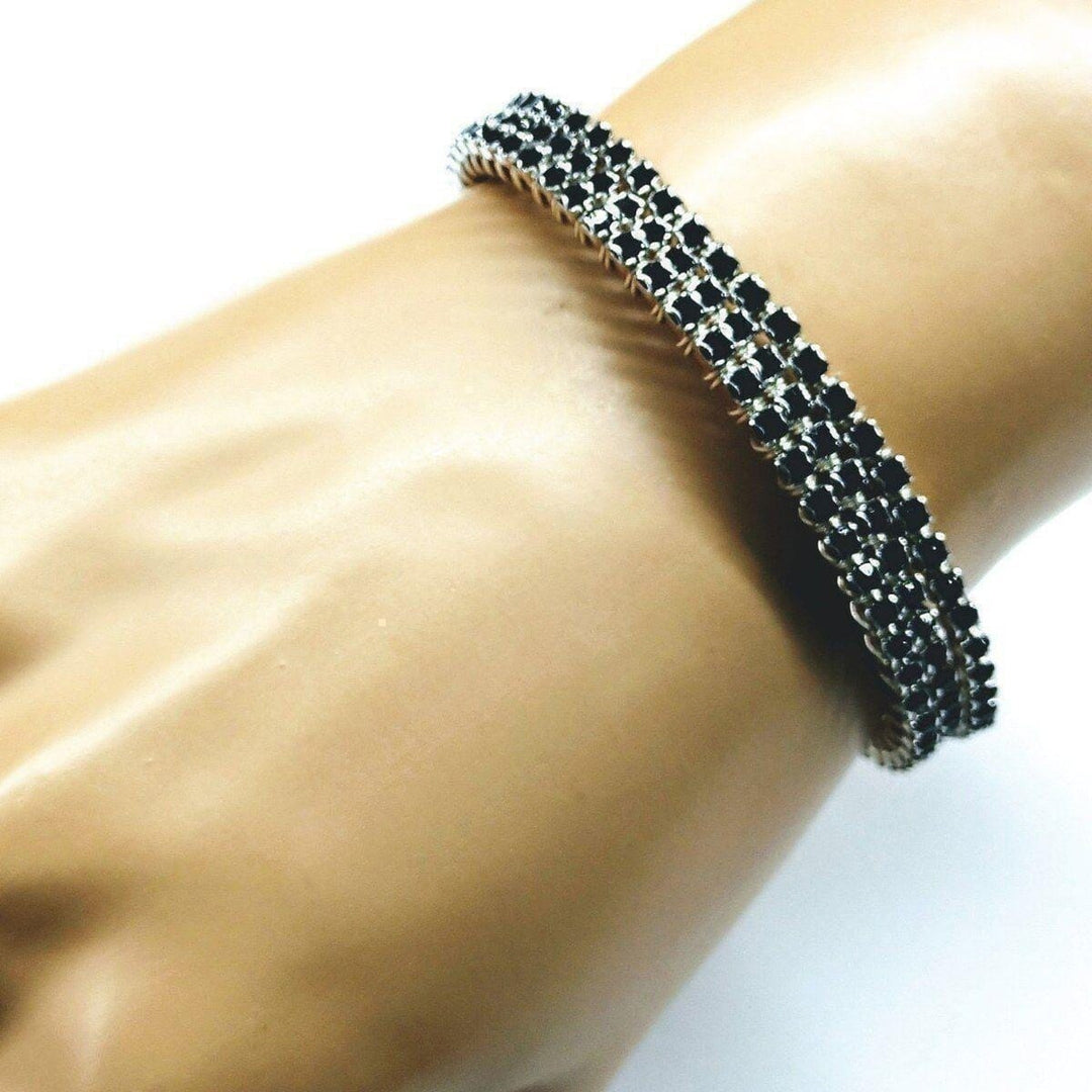 Wire Wrapped Copper Silver Black Crystal Rhinestone Bangle - Bangles /Bracelets - Alexa Martha Designs   